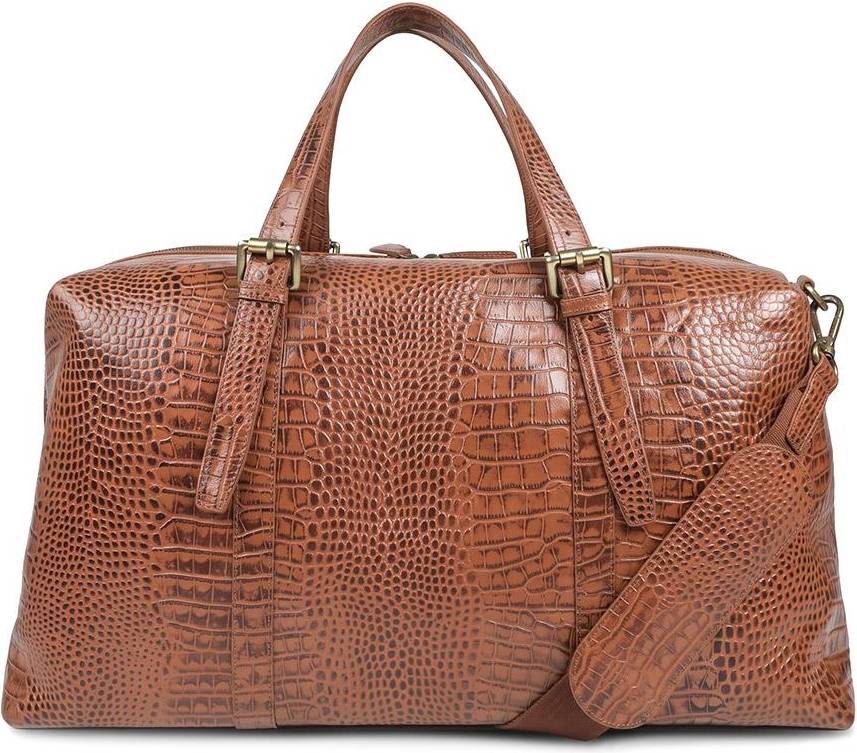 Jones Bootmaker Leather Croc Pattern Weekend Bag - Tan Croc