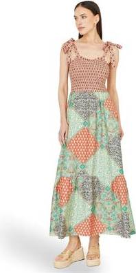 Yumi Viscose Patchwork Ruched Maxi Dress - Multi