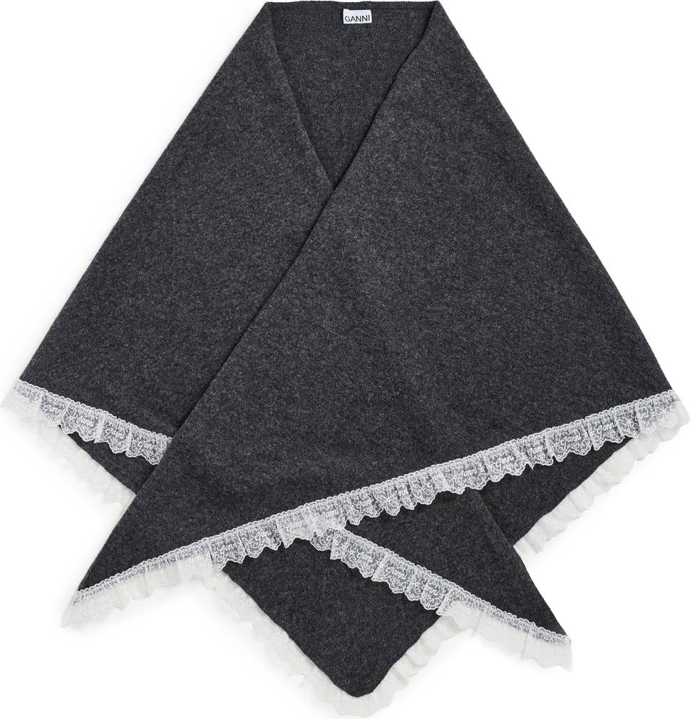 Ganni Wool Lace Triangular Scarf - Phantom