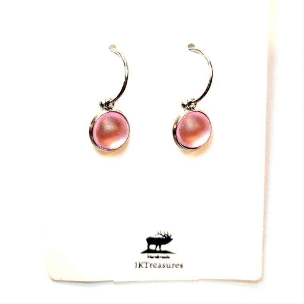 Handmade Pink Crystal Sea Glass Rhinestone Dangle Drop Hoop Earrings - Multicolor