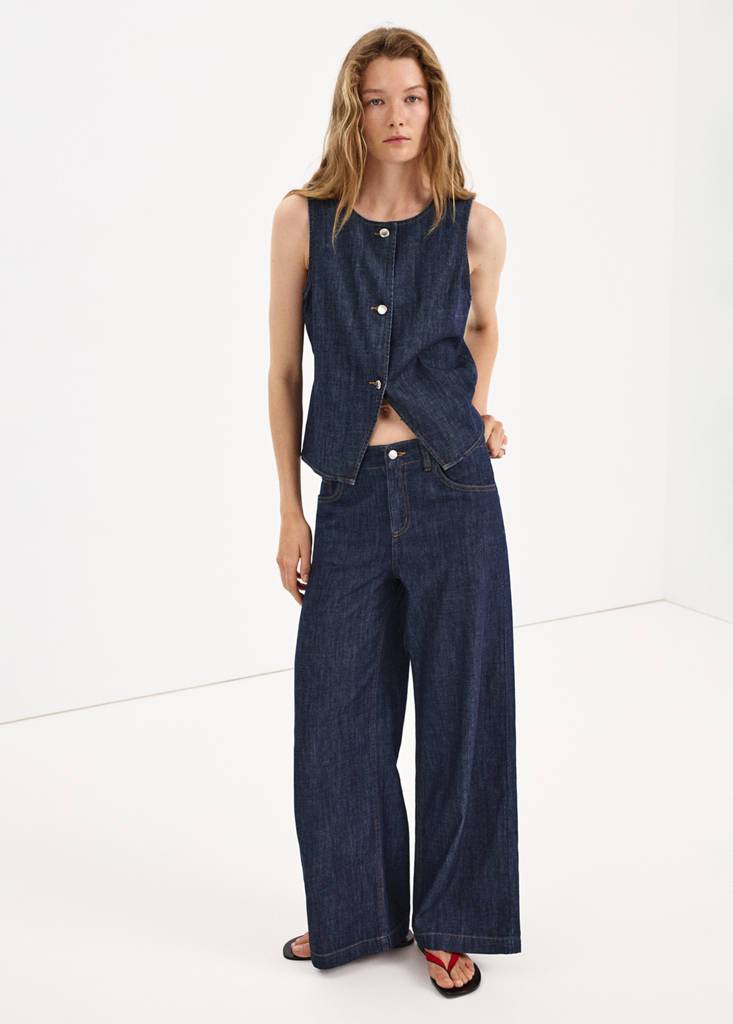 Mango Wide-Leg Mid-Rise Jeans - Open Blue