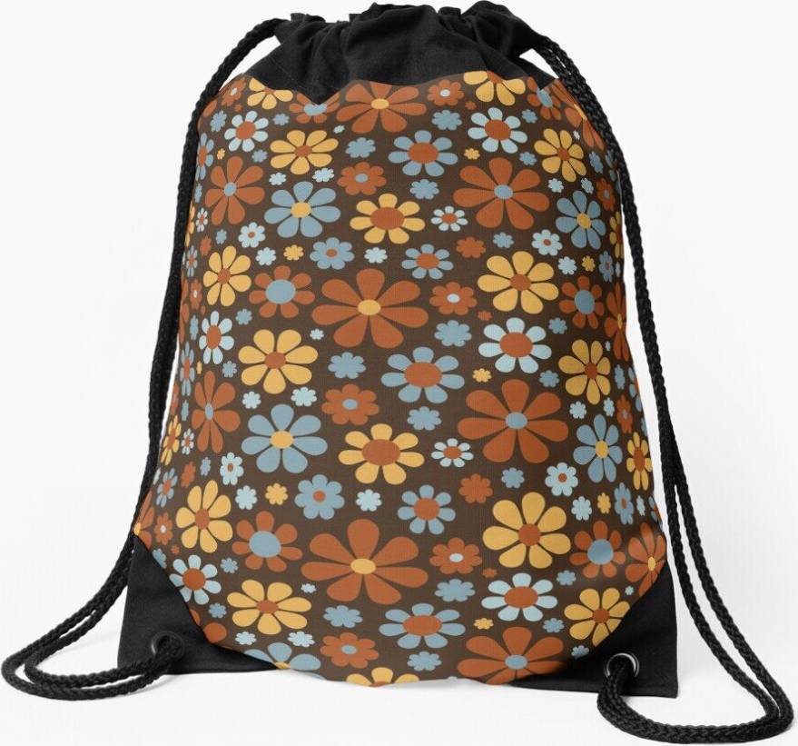 Famgem Drawstring Bag Retro Flower Pattern Sport Gym Shoe Backpack