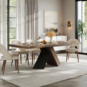Homary Dining Table Set 79-94 Inch With 8 Archic Japandi Rattan Chairs