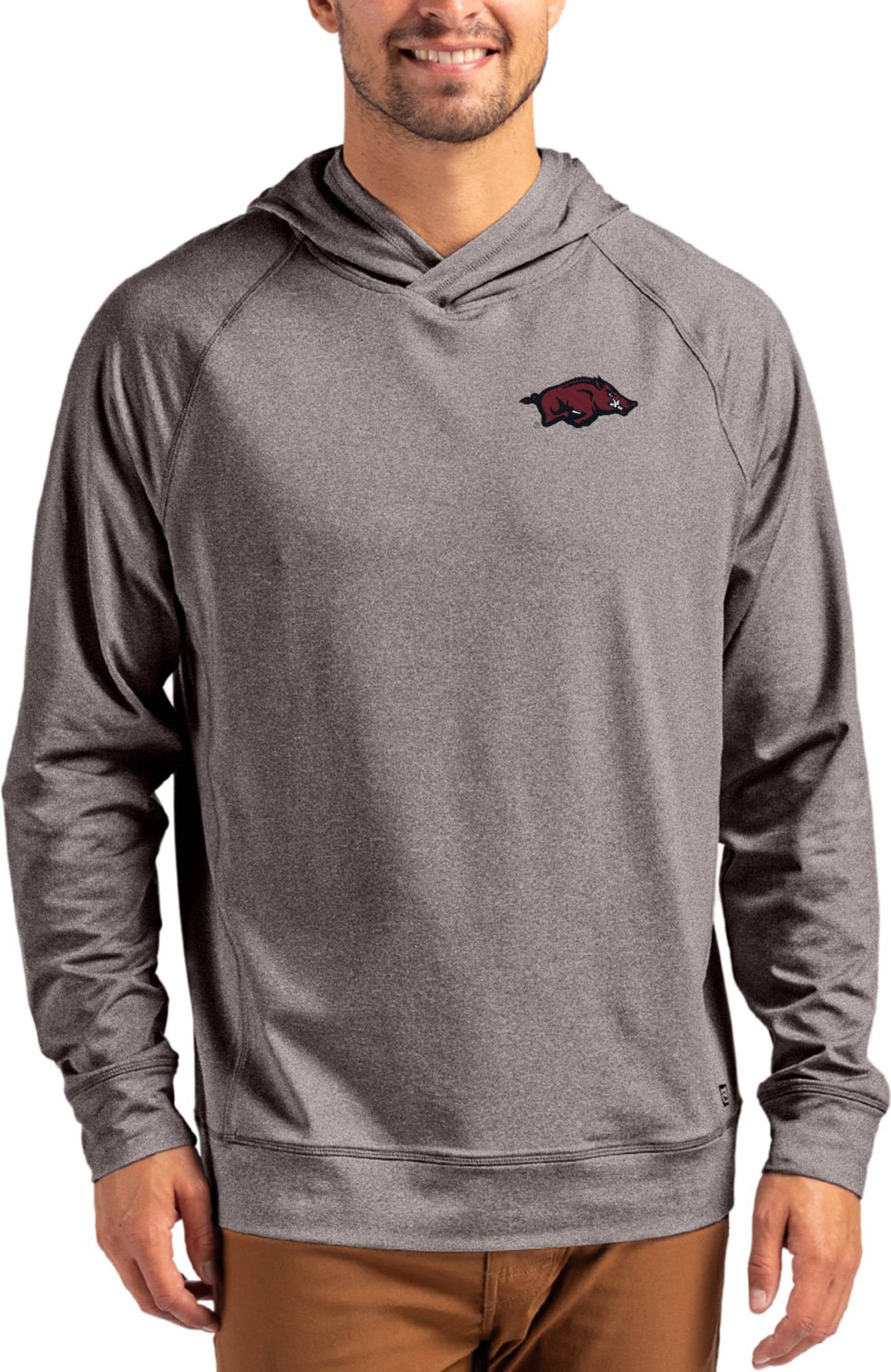 Cutter & Buck Arkansas Razorbacks Primary Logo Adapt Knit Raglan Pullover Hoodie Heather Charcoal
