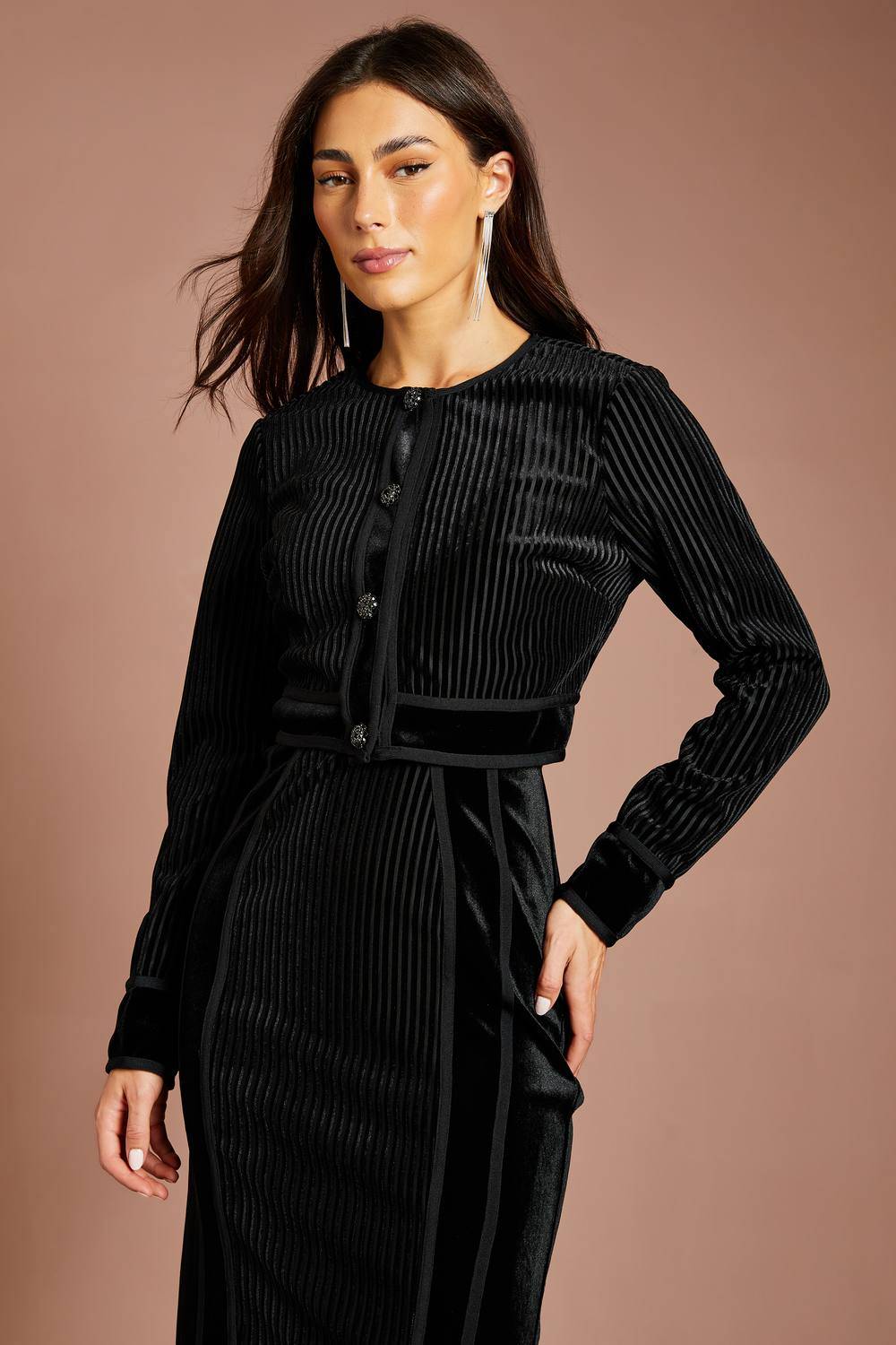 Coast Ribbed Velvet Cropped Jacket - Black