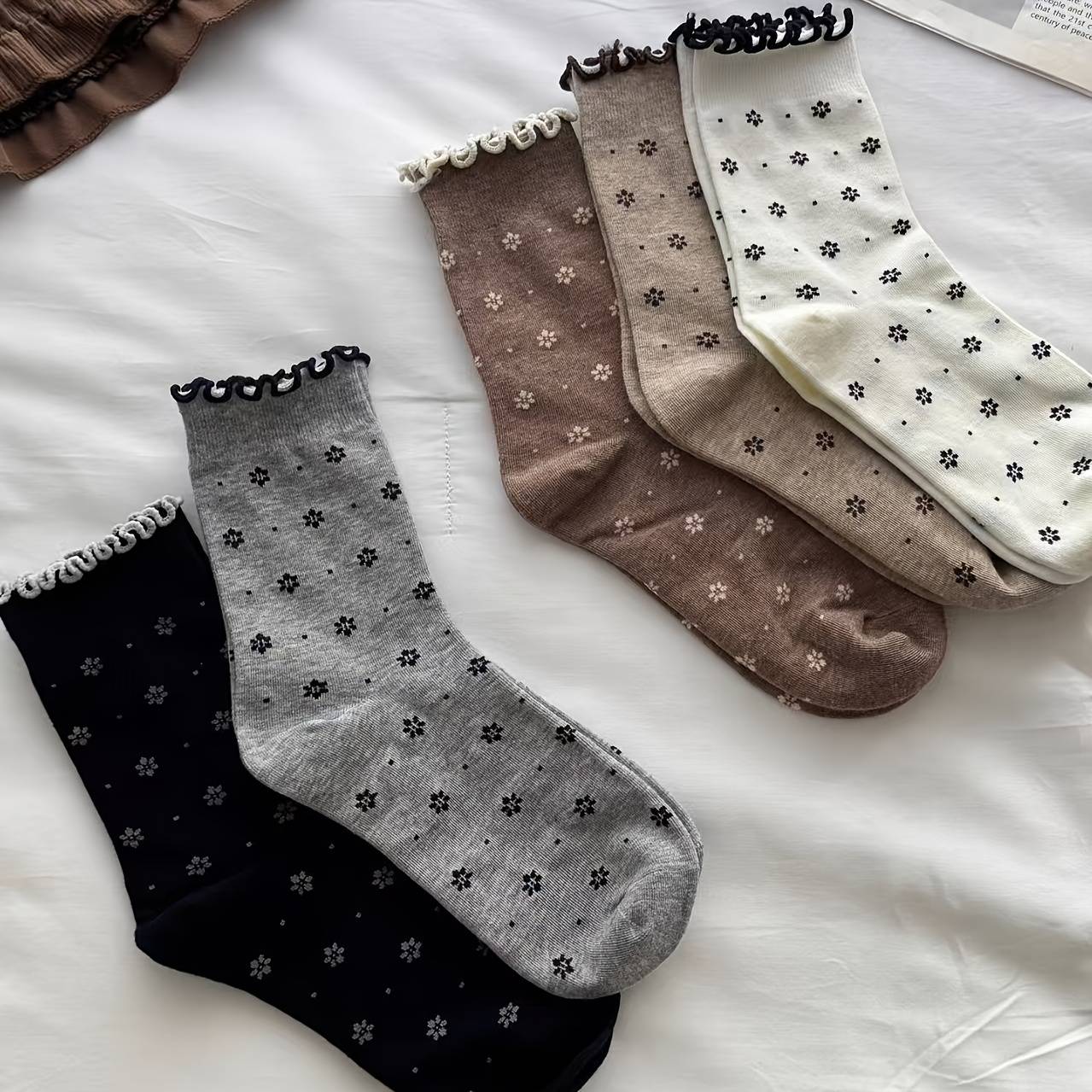Temu Simple Small Floral Ins-Style Versatile Ruffle Breathable Slouch Socks