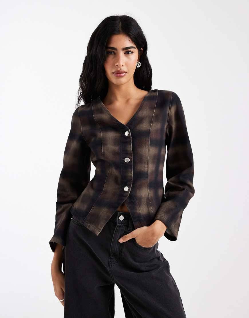 ASOS DESIGN Rutig Topp Denim V-Ringning Flera