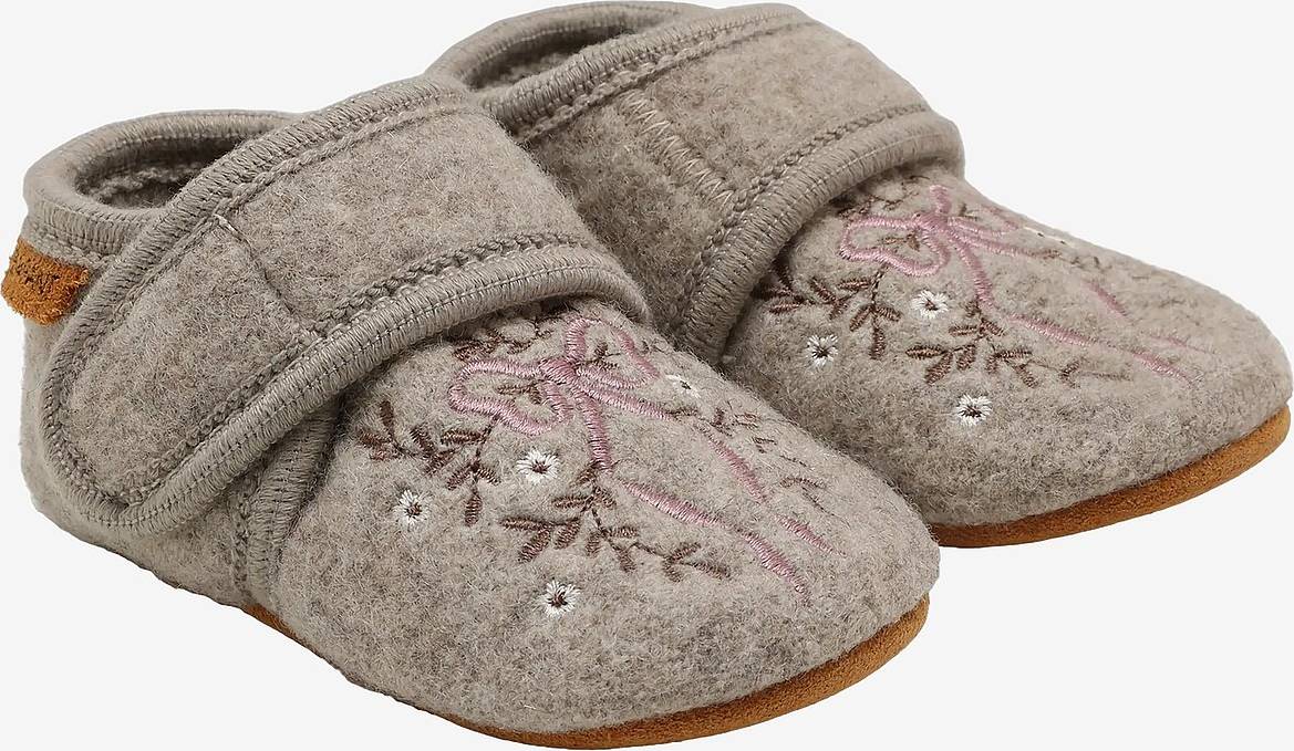 En Fant Wool Slippers With Embroidery - Beige