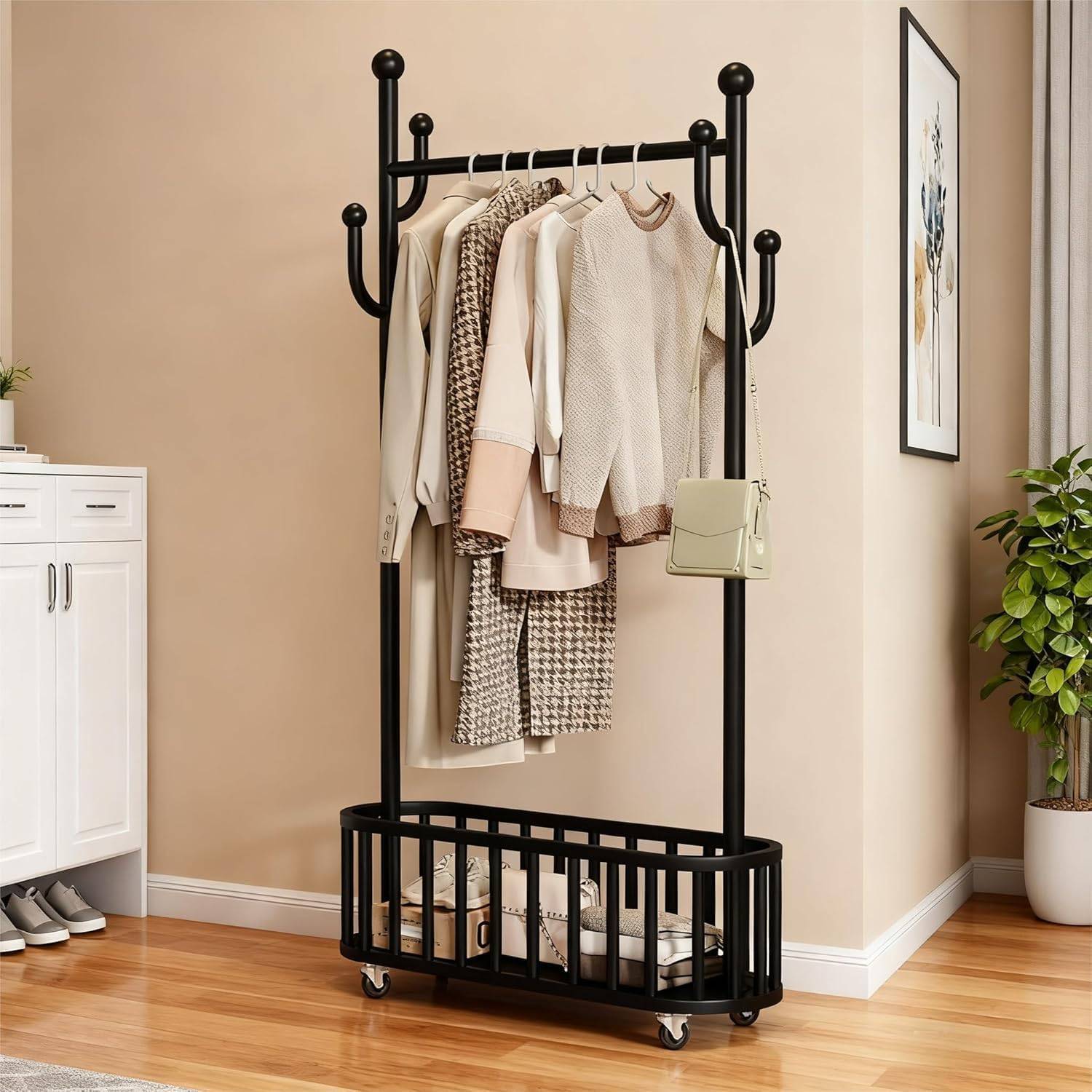 Clothing rack IDEALHOUSE Metal Clothing Rack with Wheels Clothes Rack
