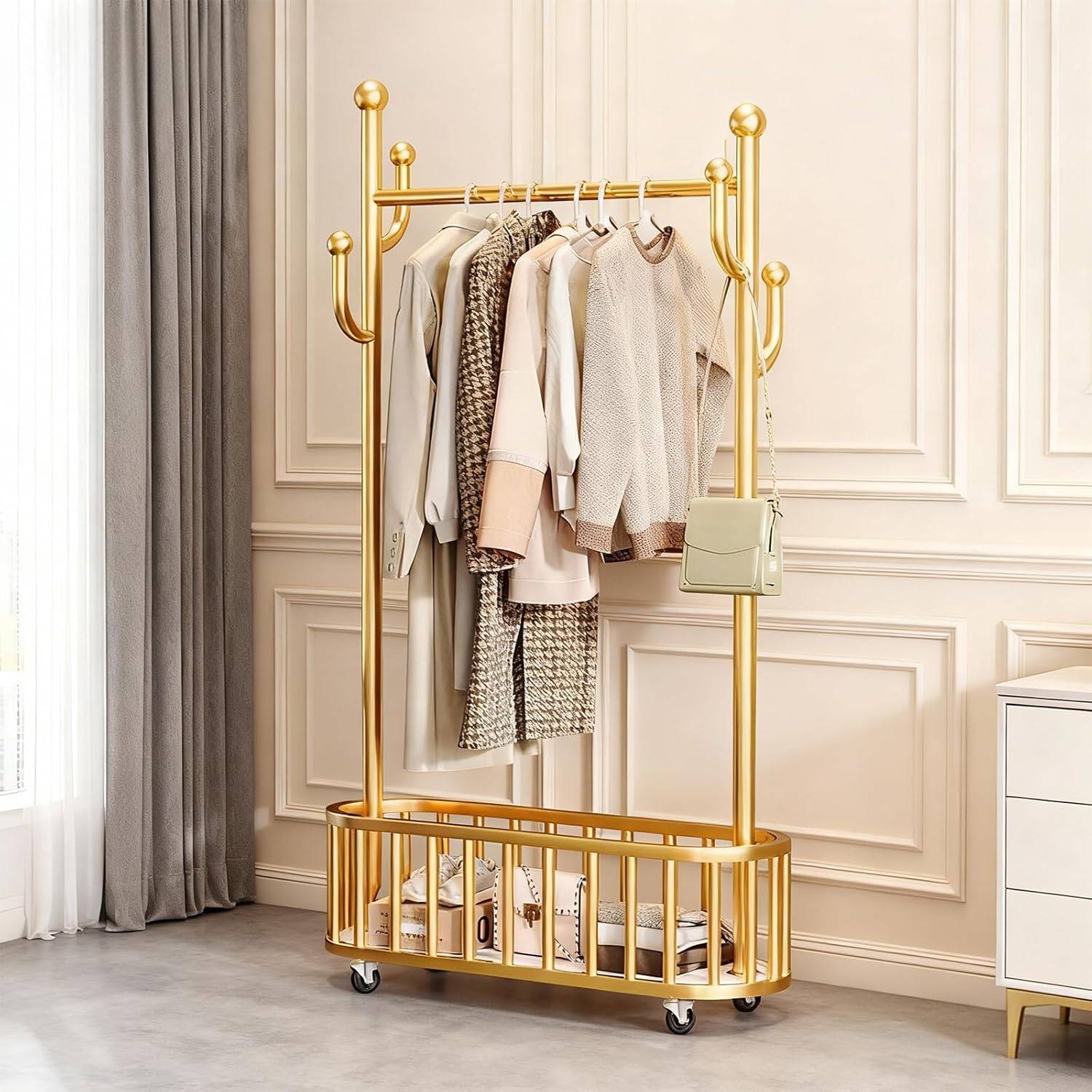 Clothing rack IDEALHOUSE Metal Clothing Rack with Wheels Clothes Rack