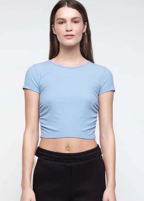 Organic Basics Active Ribbed Ruched Tee - Siren Blue