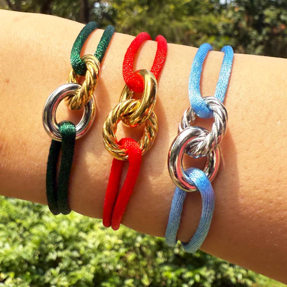 Trendy Two Round Circles Rope Bracelets Stainless Steel Gold Color