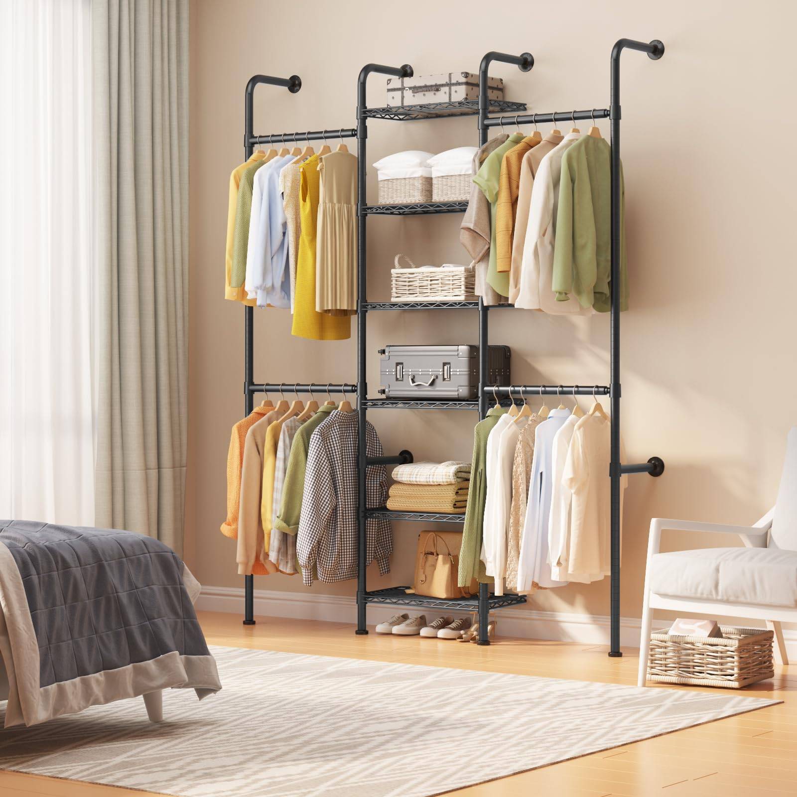 Wall clothing rack IDEALHOUSE Wall Mounted Pipe Closet System Clothes Rack