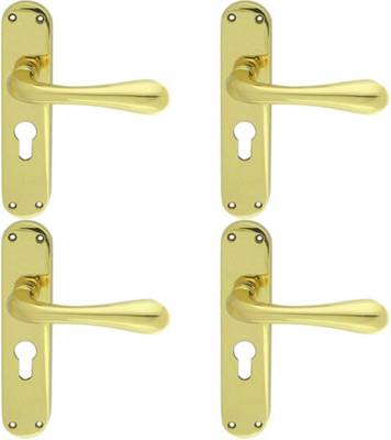Door handle with lock Loops Rounded Flaired Latch Euro Lock Door Handle 4 Pack