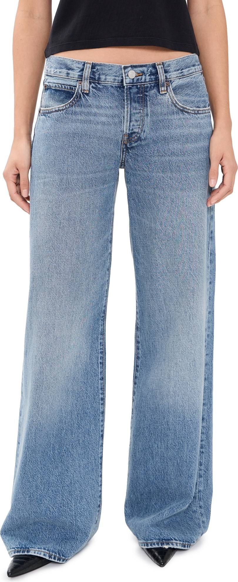 Frame The Leo Low Rise Wide Leg Jeans Rivage