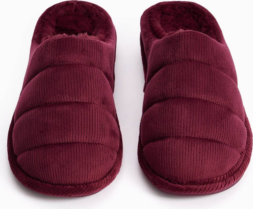Tu Rib Velour Mule Slippers - Berry Red