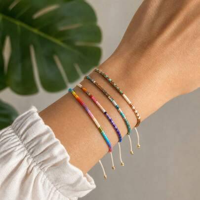 Shein Summer Bohemian Beaded Bracelets Adjustable Stackable Stackable Stackable Stackable Stackable Stackable Bracelets - Lucky