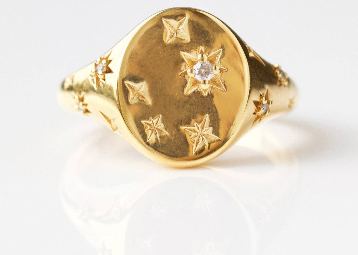 Diamond Star Set Signet Ring