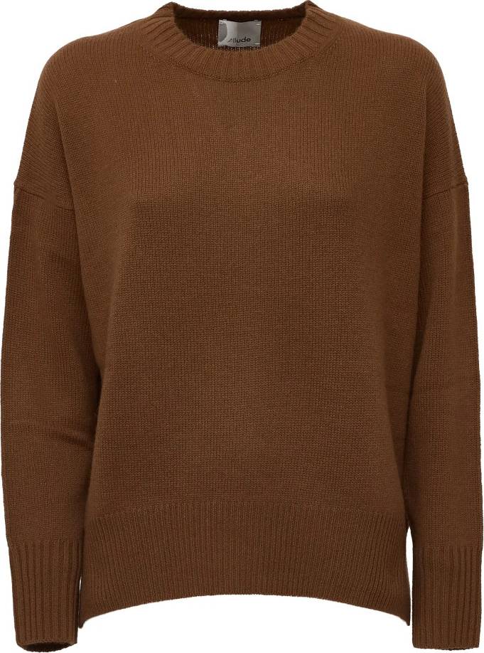 Allude Ribstrikket Sweater Med Rund Hals - Brun