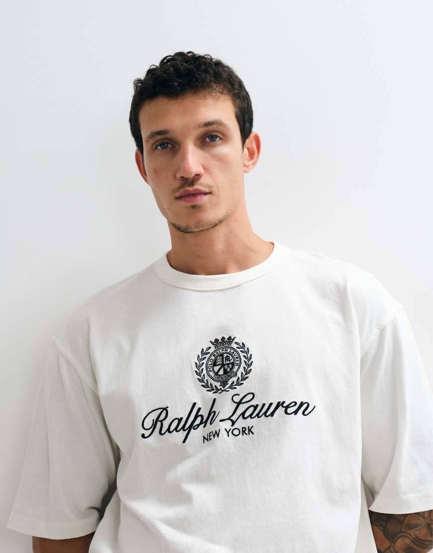 Polo Ralph Lauren Ribbstickad T-shirt Med Rund Hals Toppar - Cream