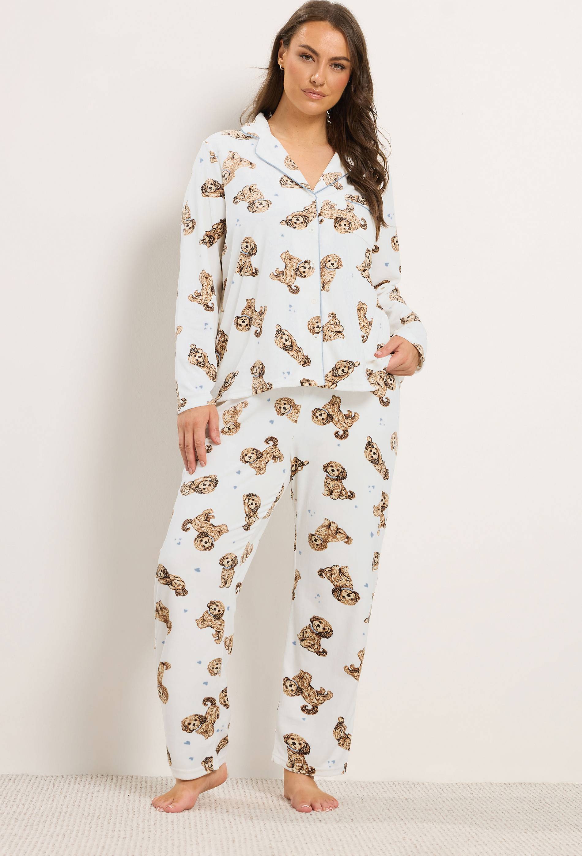 Yours Cockapoo Lightweight Fleece Pyjama Set - Ivory