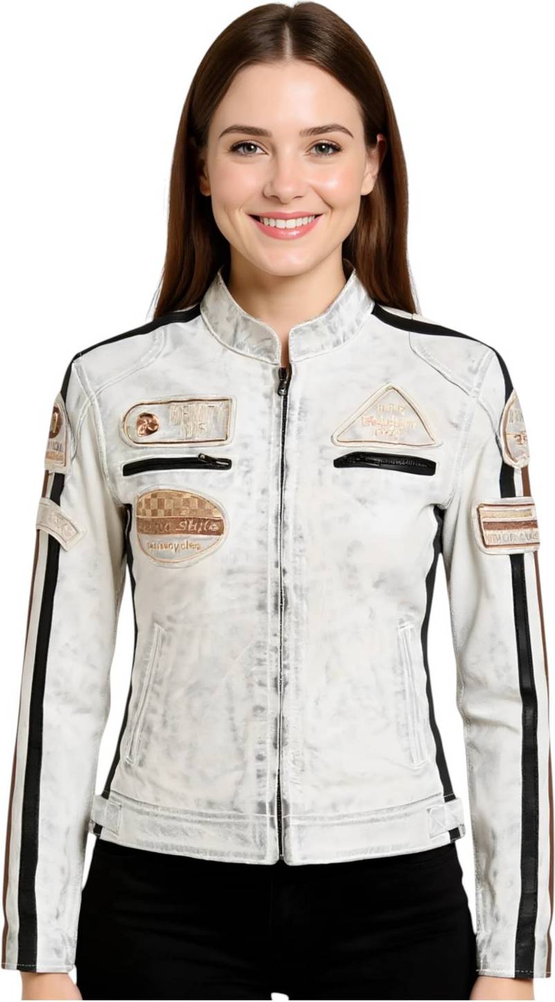 Infinity Leather Biker Racing Badges - White