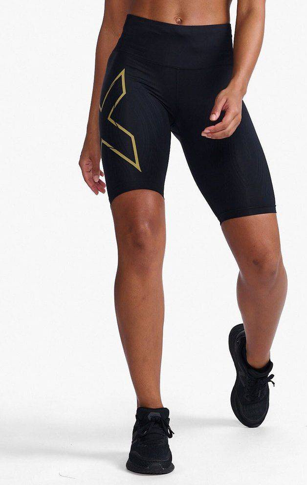 2XU Light Speed Mid-Rise Compression Shorts - Black/Gold Reflective