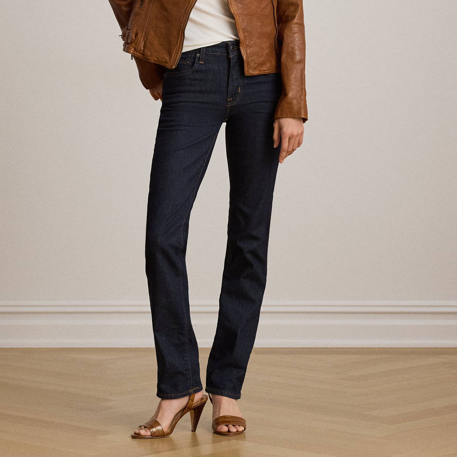 Lauren High-Rise Slim-Raka Jeans Bomull