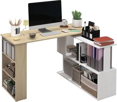 Homcom Corner Desk With Rotating Design Writing Desk