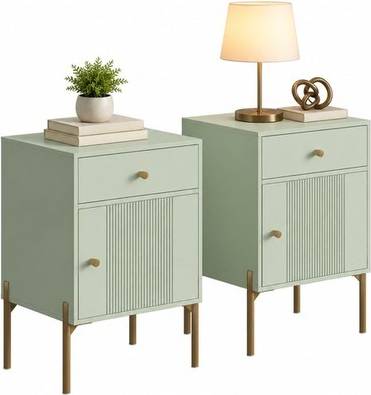 Homcom Modern End Table Set Of 2 With Drawer And Cabinet Table 2pcs