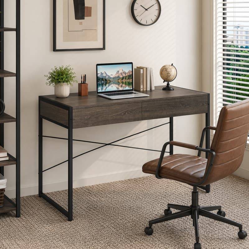 Computer desk with drawers Wellfor 44 Inch Computer Desk With 2 Drawers