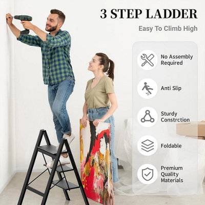 B&Q 3 Step Steel Ladder Foldable Safety Step Stool