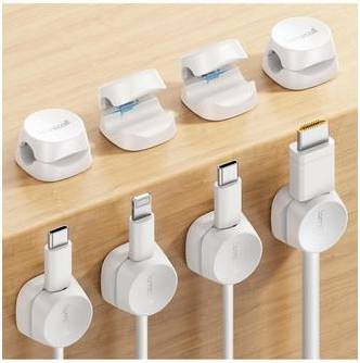 Spring-Lock Adhesive Cable Clips White