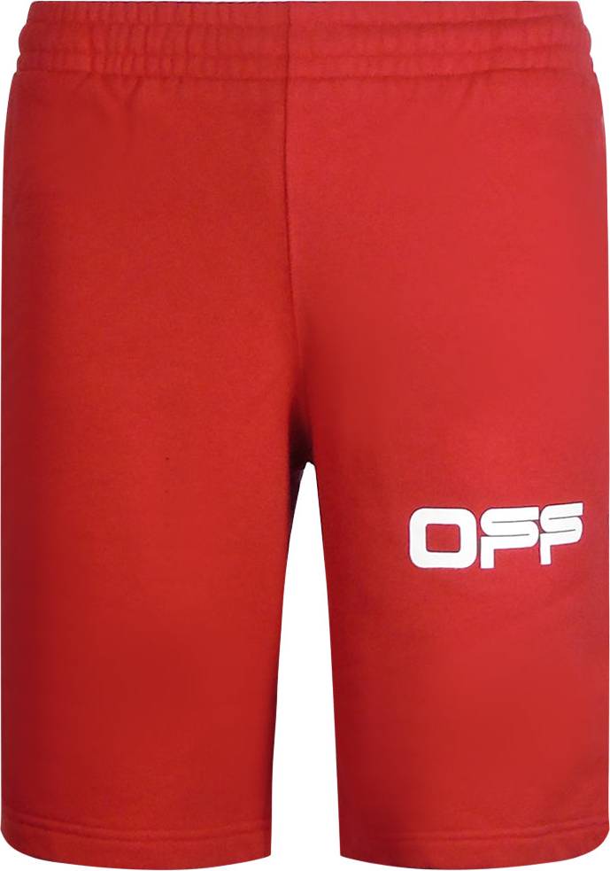 Off-White Witte Rode Sweatshort Met Luchthaventape Ontwerp - Rood