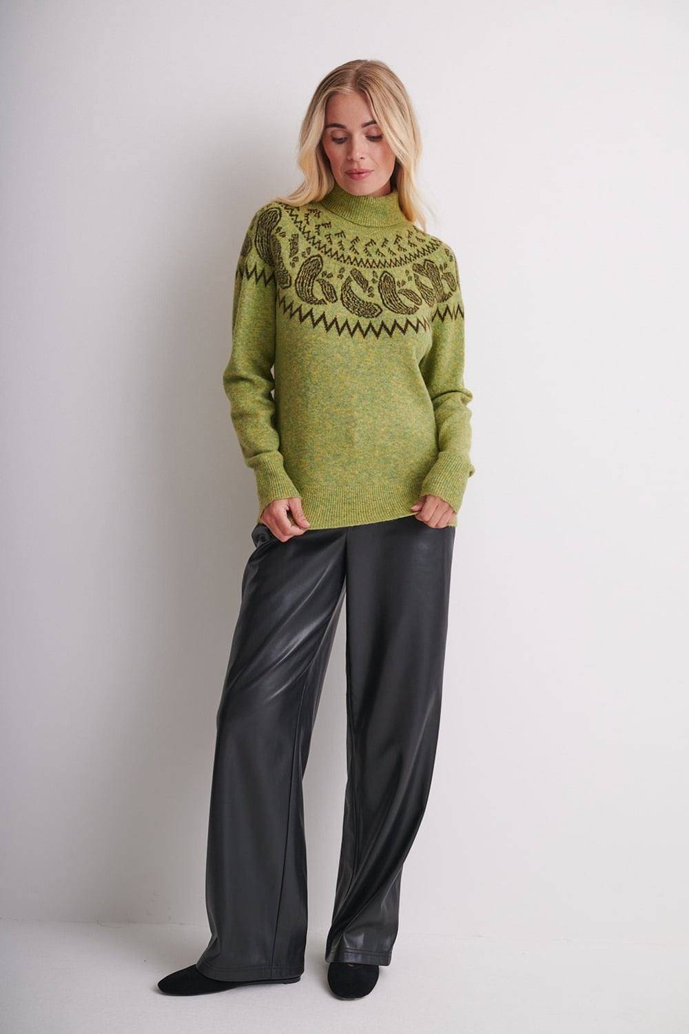 klass Patterned Raglan Roll Neck Jumper - Green