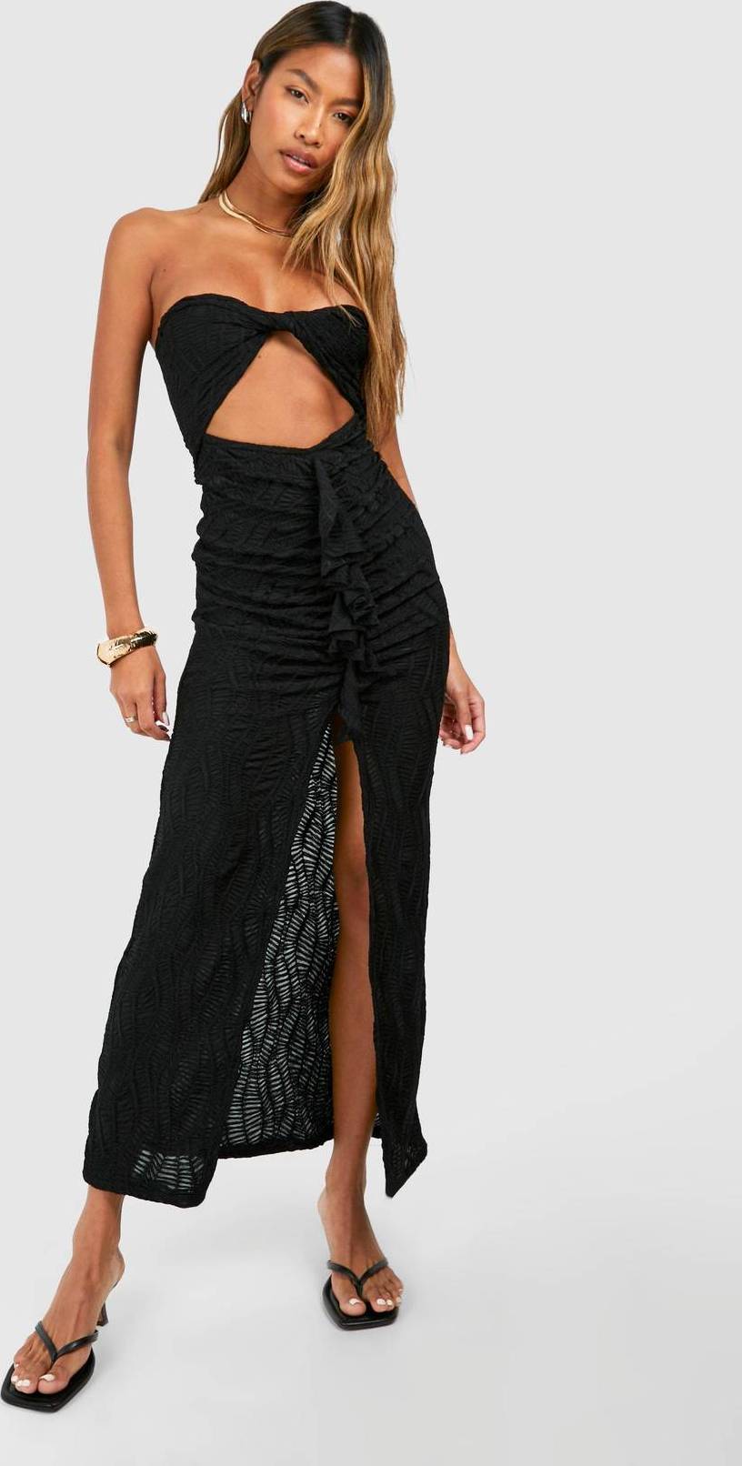 Textured Rouche Ruffle Dress