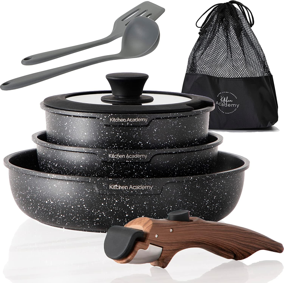 Pots & pans set Kitchen Academy Pcs Kitchen Cookware Non Stick Granite Pots Pans Set Cookware Set 8 Parts