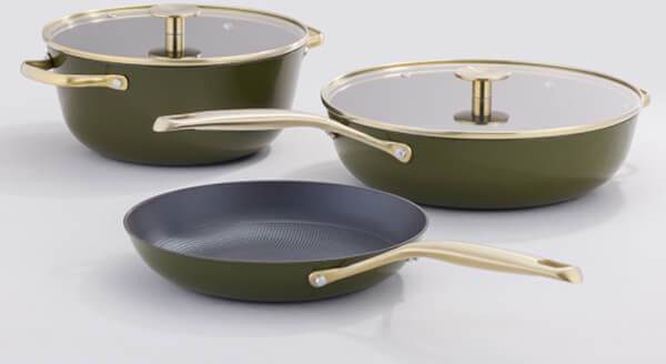 Stellar Cast Light Olive Complete Cookware Bundle Cookware Set with lid