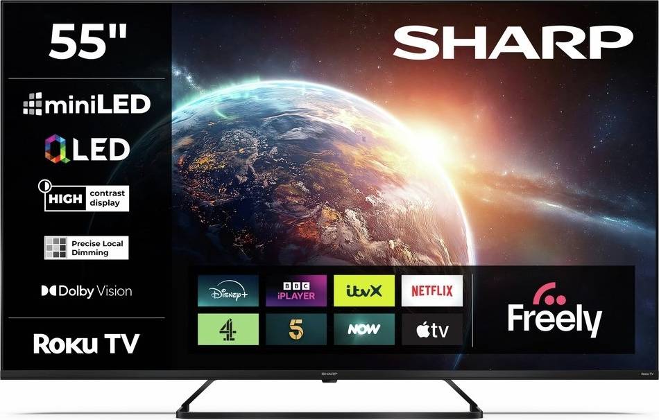 Sharp 55 Inch 55JH6425K Smart Roku 4K UHD HDR Mini LED Freely TV