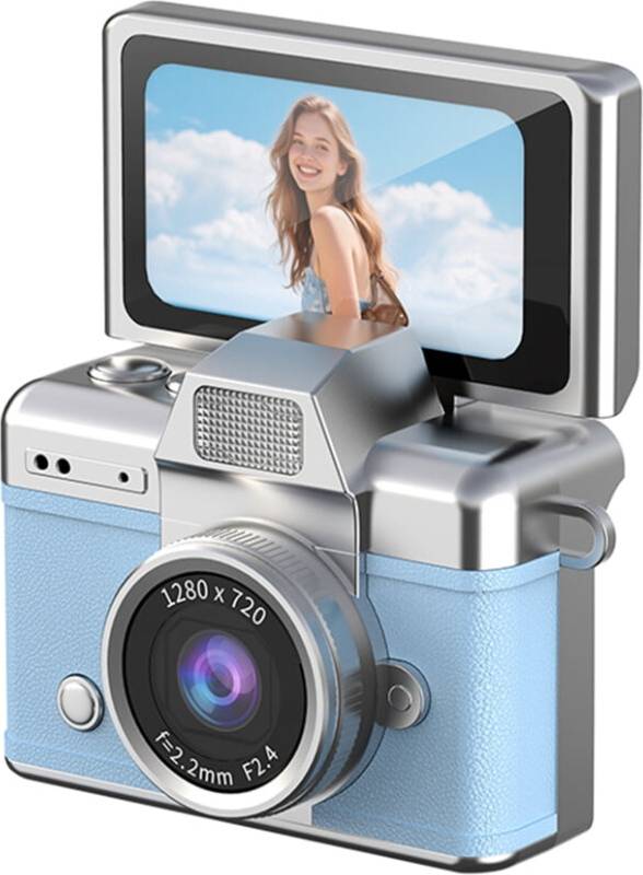 Compact Keychain Digital Camera With 180° Flip Screen - Blue