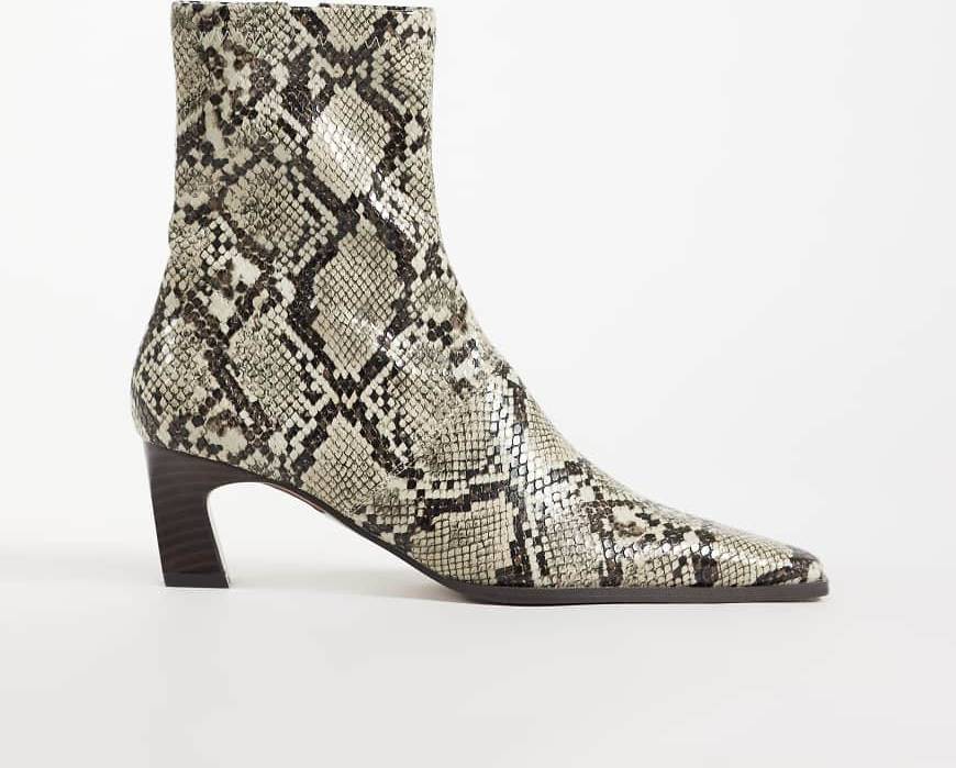 ASOS DESIGN Rudy Chisel Toe Heeled Sock Boots Snake Print - Multi