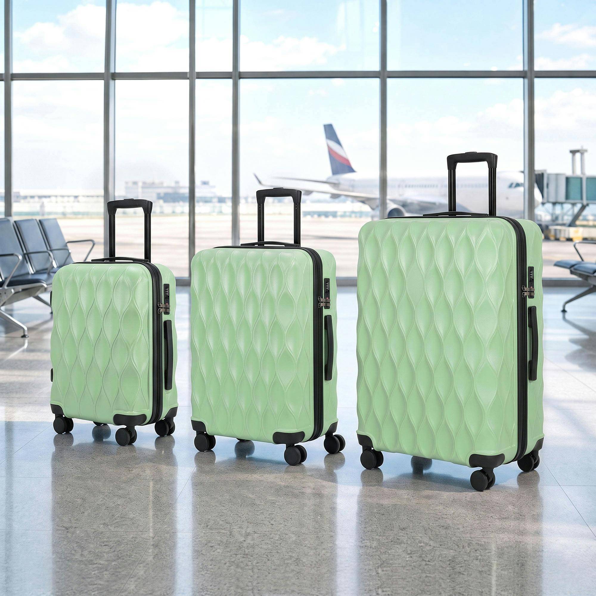 Hard shell suitcase Homcom 3-Piece Suitcase Set Hard Shell Carry On Checked Green