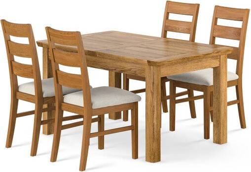 Oak Furnitureland Rustic Extending Dining Table With 4 Linear Rustic Chair Table
