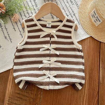 Shein Ribbad Stickad Kort Topp - Brun