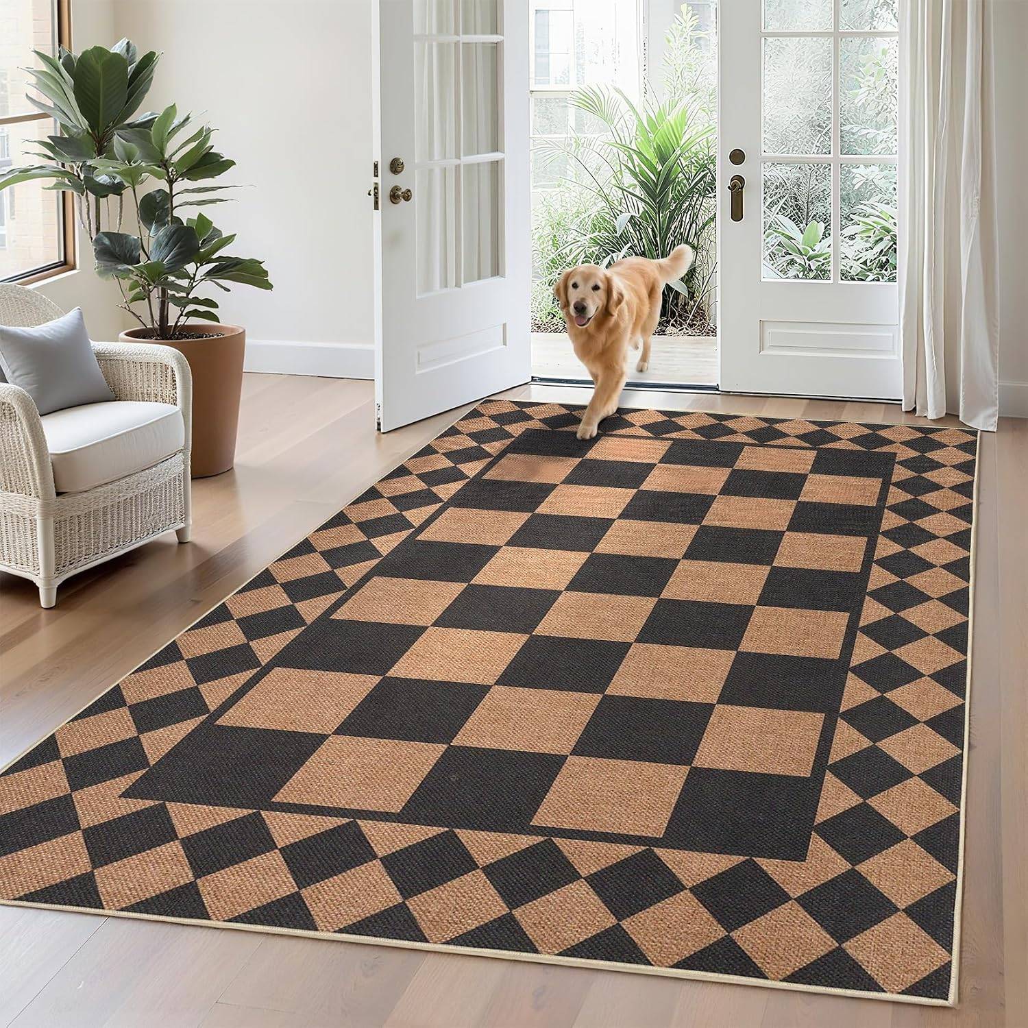 Jute rug Garvee Washable Jute Rug 5x7 Checkered Multicolor