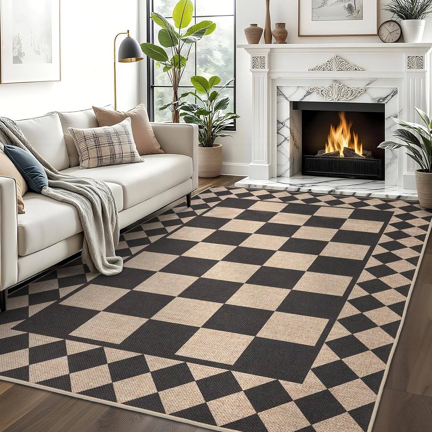 Jute rug Gaomon Washable Easy Jute Rug 5x7 Checkered
