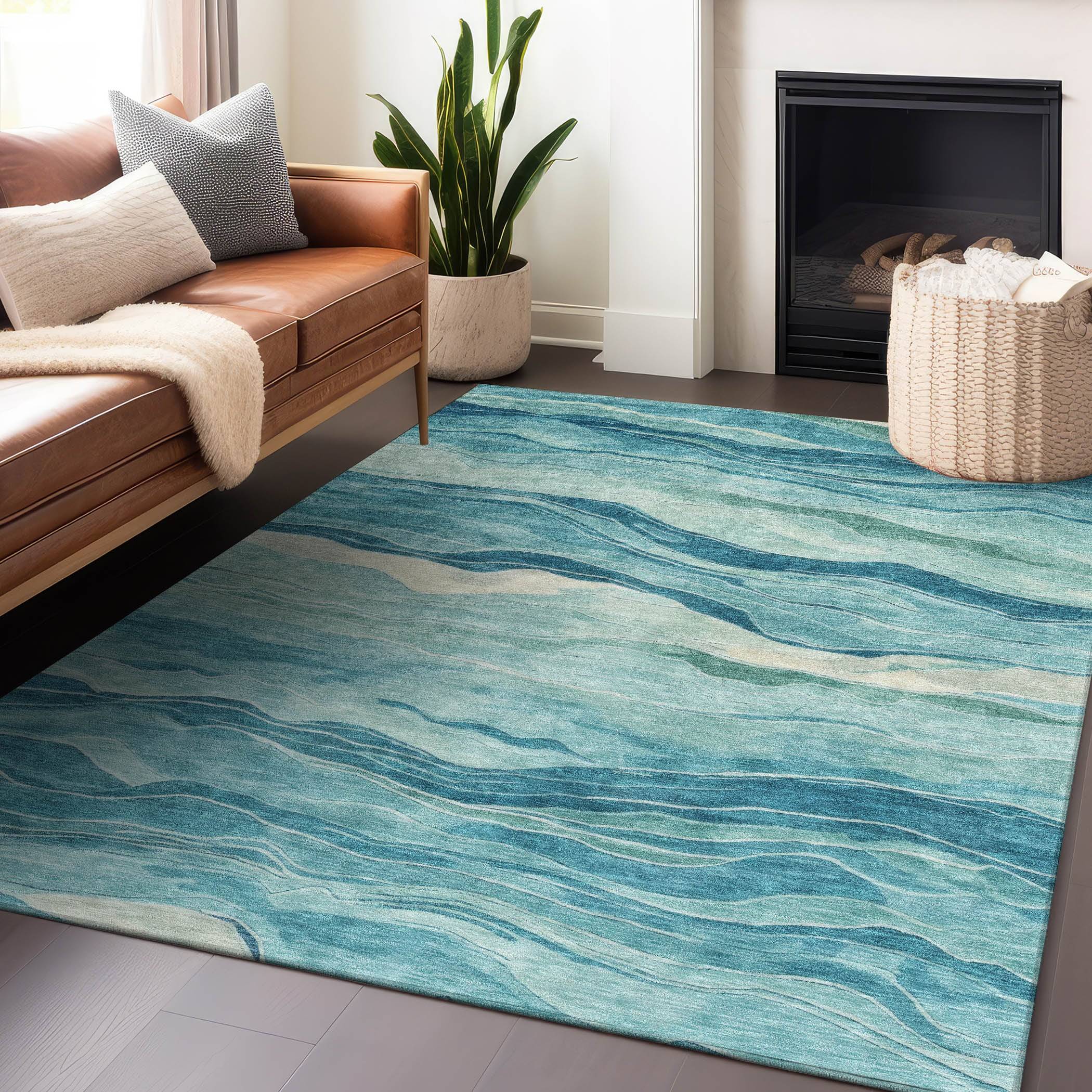 Addison Rugs Chantille Polyester Turquoise Rectangular Geometric Machine 8 x 10 ft Blue