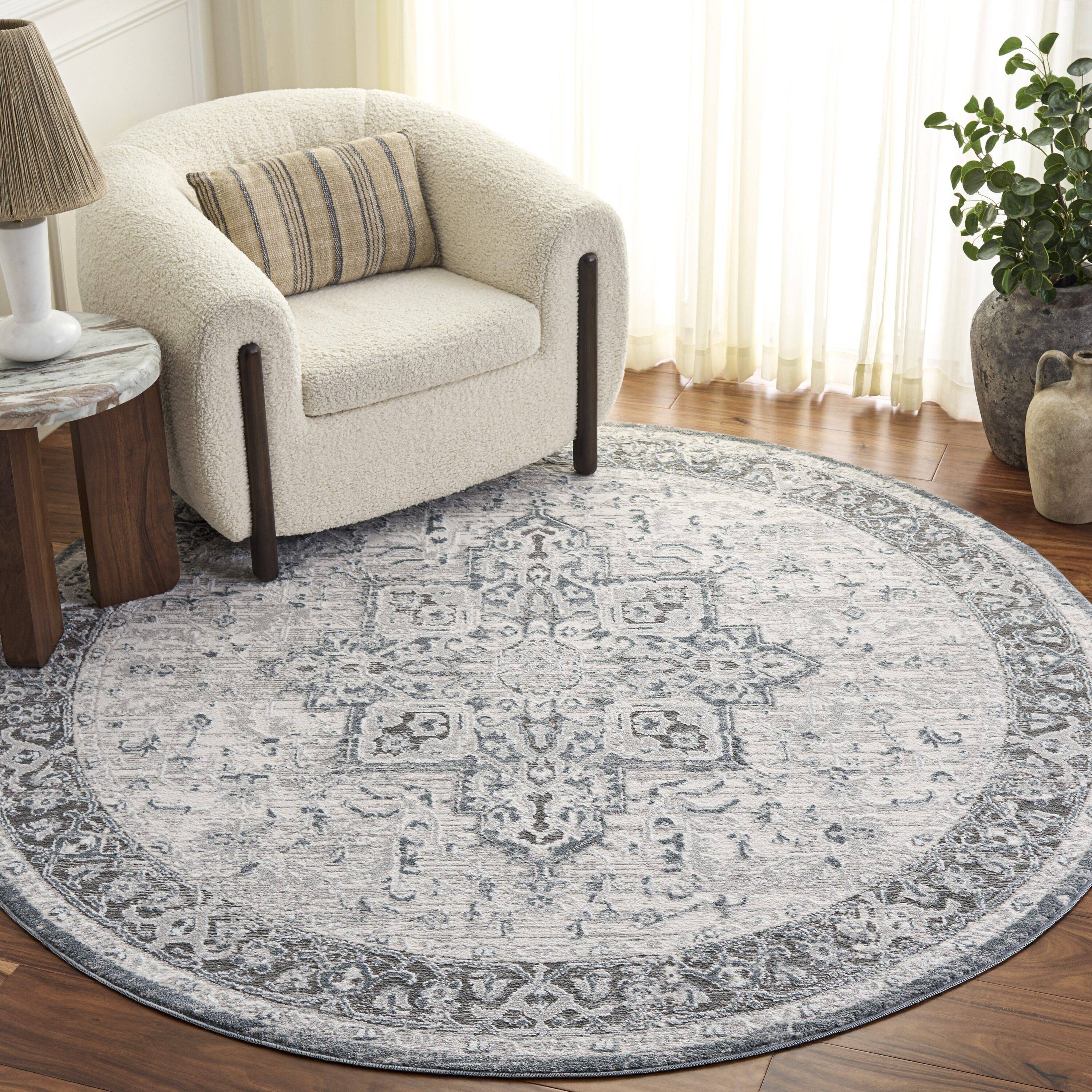 Safavieh Lunara 7 Inch Round Ivory Blue Rug Polyester Multicolor