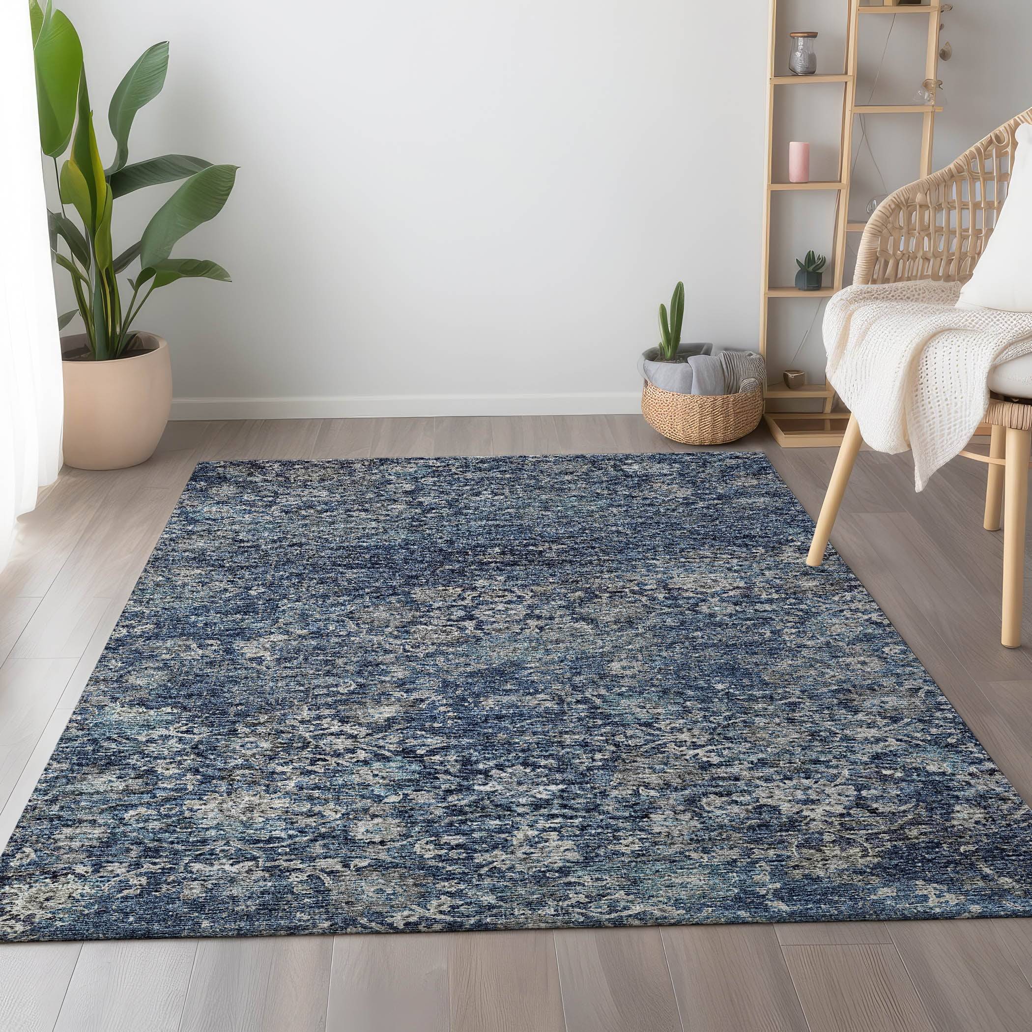 Addison Rugs Mayfield AMF92BL 3 x 5 ft Loomed Polyester Rectangular Indoor Abstract Machine Blue