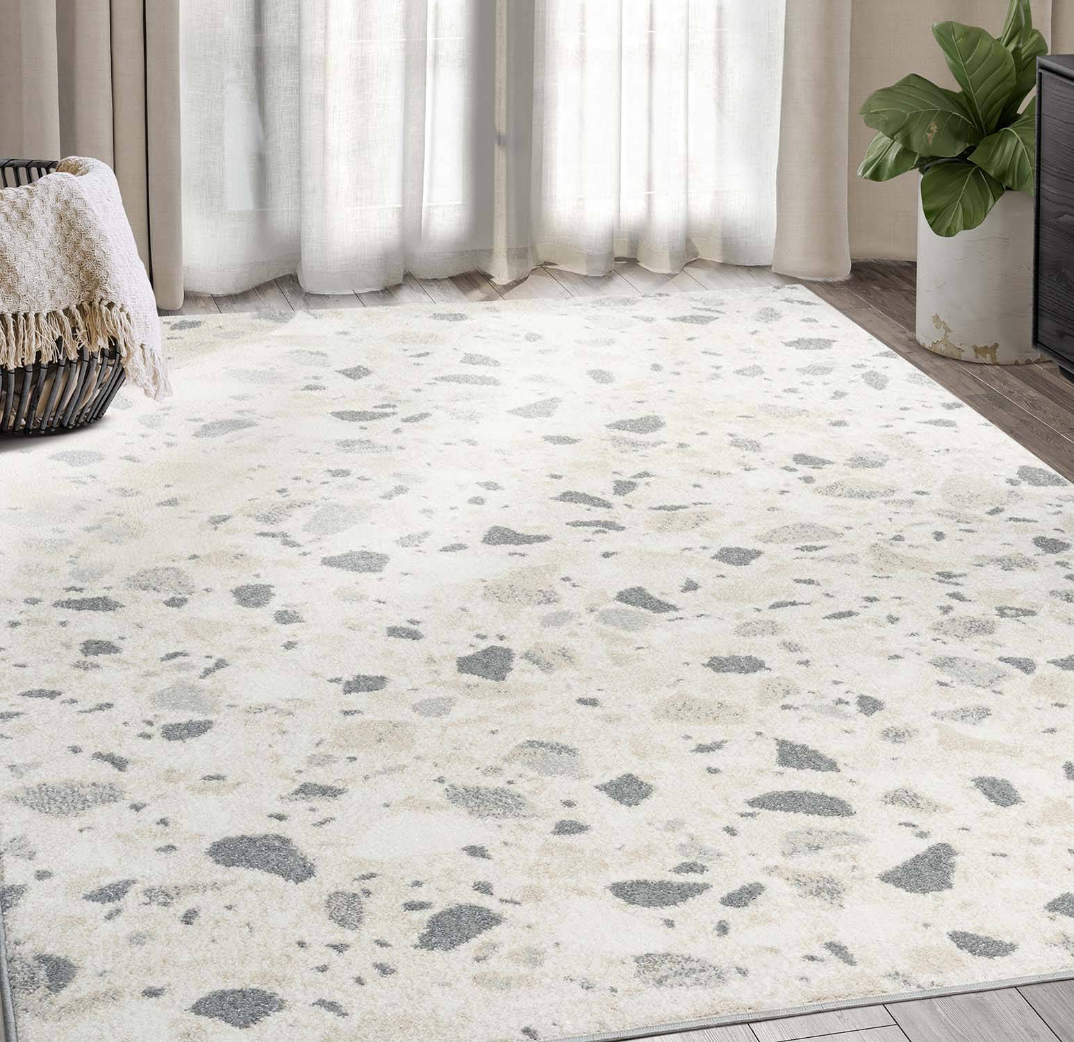 Abani Rugs Loomed Polypropylene Ivory Grey Rectangular Indoor Area Rug 5 x 8 ft Beige